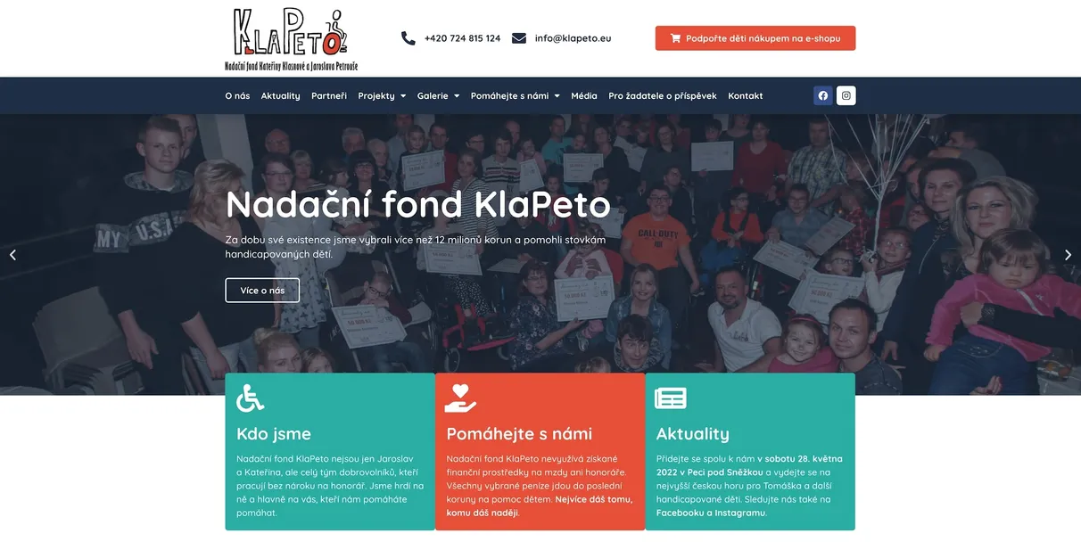 Nadační fond KlaPeto - tvorba webové stránky
