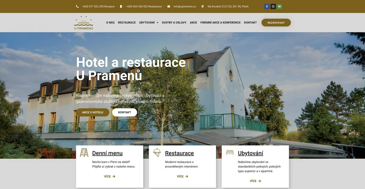 Hotel a restaurace U Pramenů - tvorba webové stránky